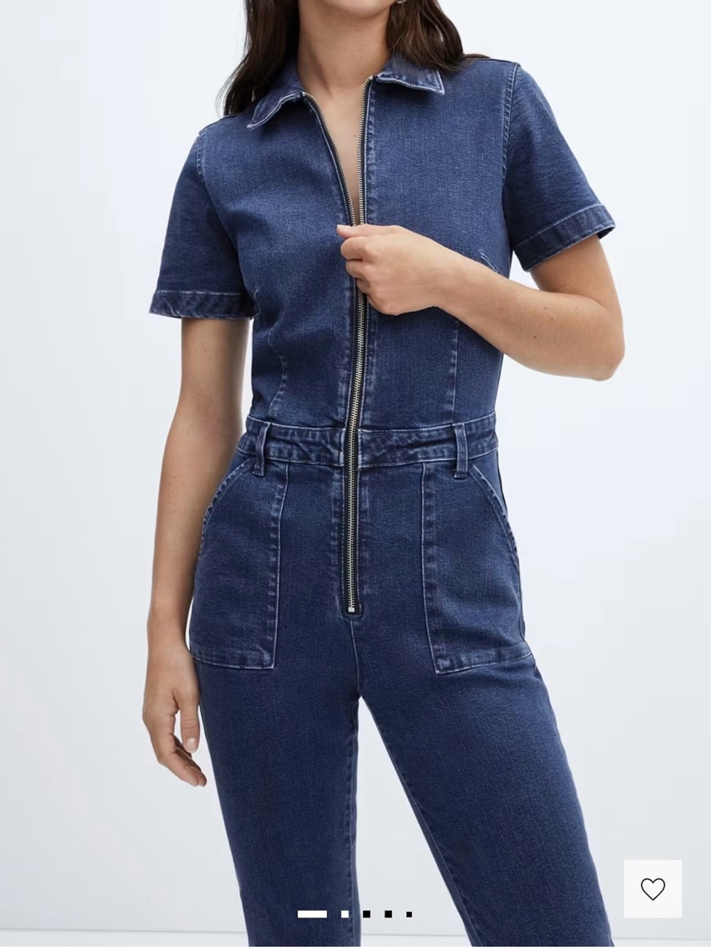 Mango Dark Blue Denim Short-Sleeve Zip-Front Overalls